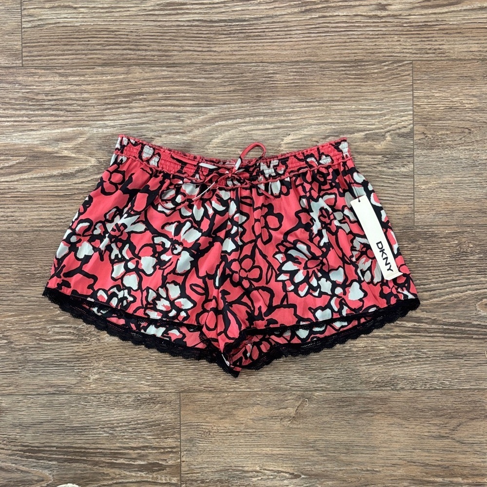 DKNY Coral Floral Lace-Trim Pajama Shorts Women's Size Small NWT
